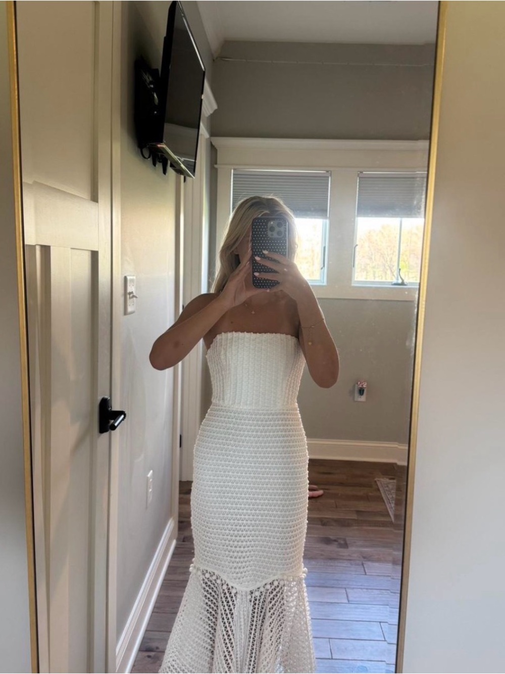 Strapless White Crochet Mermaid Dress